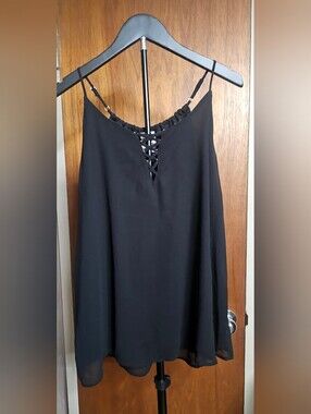 NAIF Black Spaghetti Strap Camisole with Lattice Front Size XL